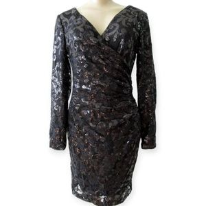 Ralph Lauren Evening Black Sequin Mini Wrap Dress, size 4
